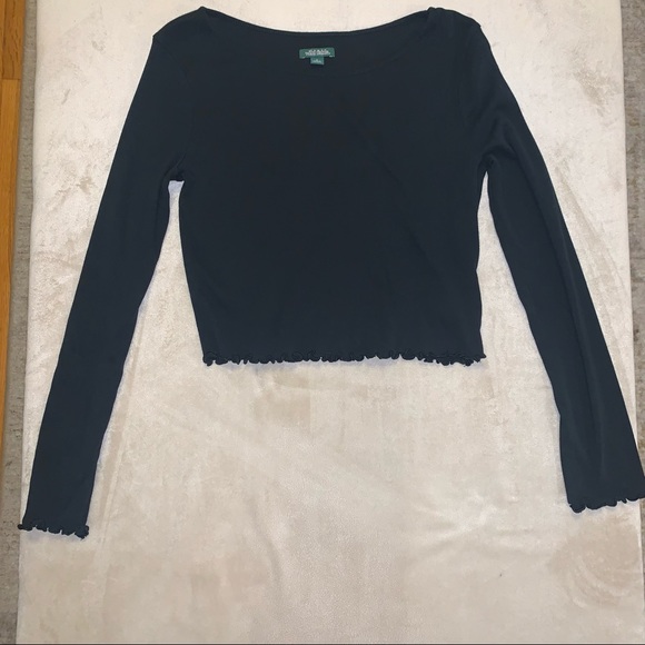 wild fable Tops - Wild Fable Black Long Sleeve Crop Top Lettuce Hem Medium